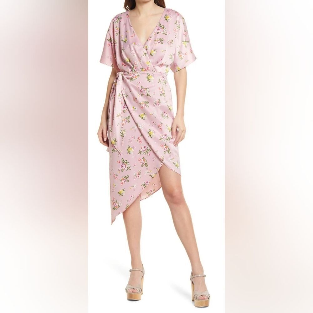 CHARLES HENRY Dolman Wrap Dress In Blush Floral NWT size Small Pink